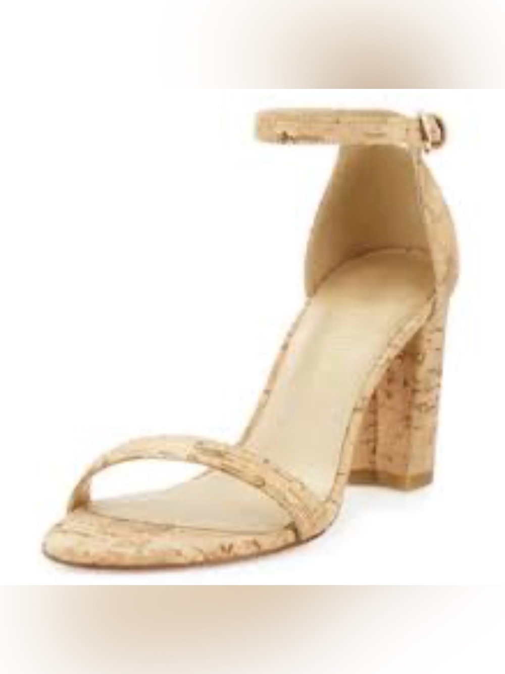 STUART WEITZMAN Nearlynude Cork Block Heel Sandal Sz 7.5 Coastal Chic Boho